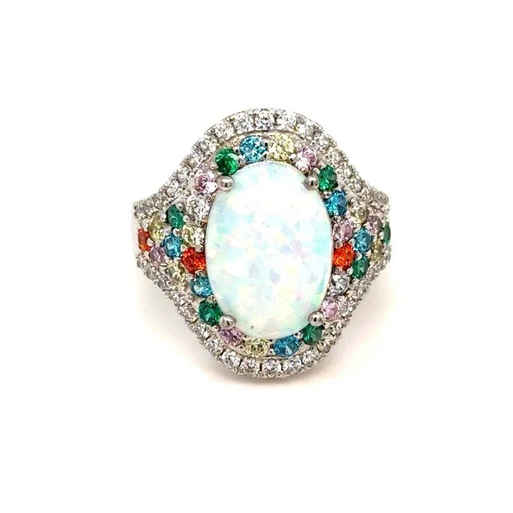 Stunning 925 Silver Opal/Multicolor Stones‎ Ring